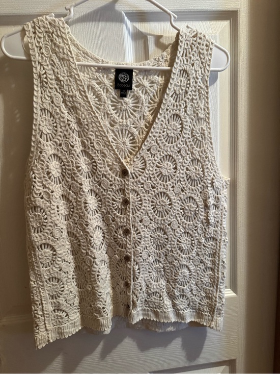 bobeau Tops - bobeau Cream Crochet Lace Button-Up Vest